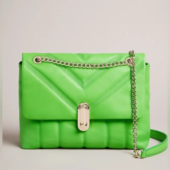 Ted Baker Ayahlin Quilted Puffer Medium Shoulder Bag Green Chain Shoulder Bag - Picture 9 of 16